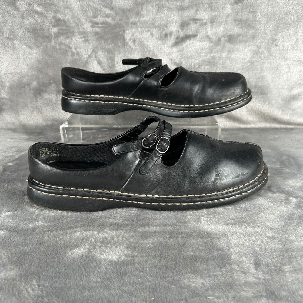 Michel Black Leather Mary Jane Clogs Double Buckle Strap Shoes Womens 10M 745603